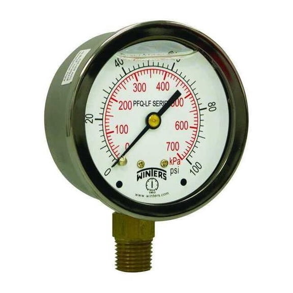 Pressure Gauge, 0 to 200 psi psi, 4 1/2 in Dial, 1/4 in NPT Bottom Location