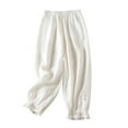 thumbnail image 2 of up to 60% off Gifts Usmixi Elastic Waist Trousers for Women Vintage Lace Patchwork Loose Wide Leg Long Pants Casual Solid Cotton Linen Pants with Pocket White XXXL, 2 of 7