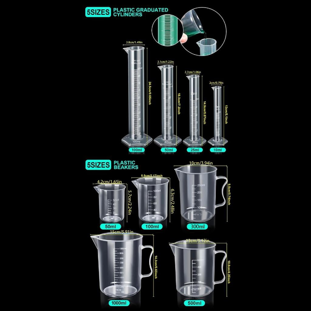 10ml-100ml Cylinders, 50ml-1000ml Beakers, and Pipettes