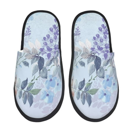 Balery Bird Butterfly Stripe Slient Indoor Furry Fleece Comfort House Shoes Soft Non-Slip Home Shoes Cotton slippers House Slippers-- Large