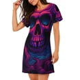 thumbnail image 2 of Haiem Purple-Red Skull Print Women’s Short-sleeved Nightdress – Comfortable and Loose-Fit Sleepwear, Soft Cotton Sleep Shirt for Relaxing, Casual Nightdress, 2 of 6