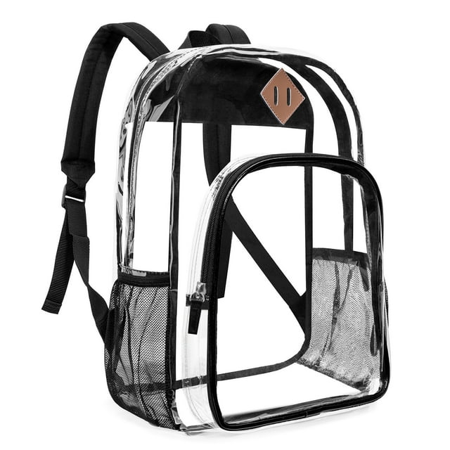 Clear PVC Stadium Approved Transparent Backpack - 17.5" x 13" Security Checkpoint Compliant Travel Bag with Adjustable Shoulder Strap & Top Carry Handle Akmoler | Plastic, Black