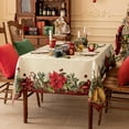 thumbnail image 6 of Christmas Rectangle Jacquard Tablecloth with Red Flower Bell, Polyester Poinsettia Vintage Floral Printed Table Cloth for Xmas Party Decoration/Holiday (60x102 Inch), 6 of 7