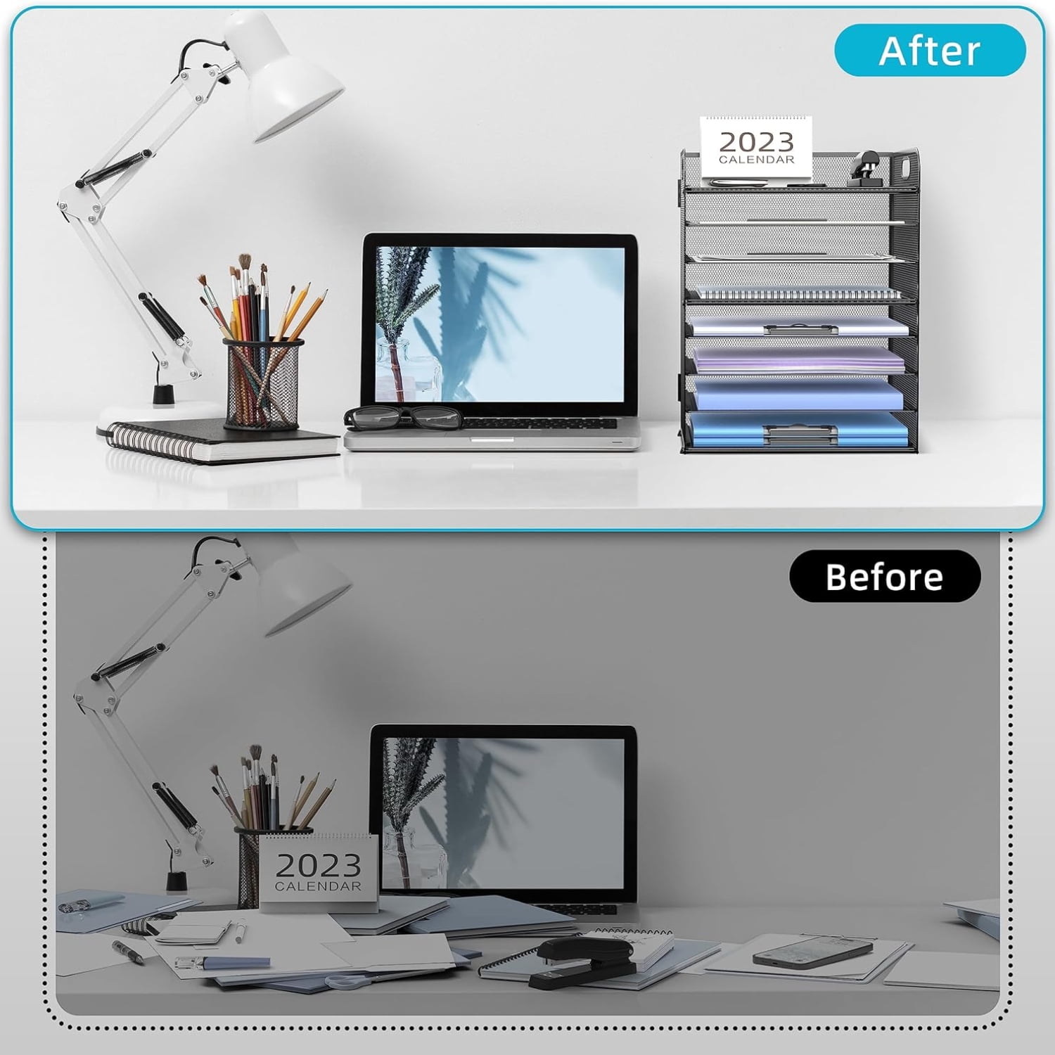 INTIGE 8-Tier Paper Letter Tray Organizer with Handles, Desk Organizers and Accessories, Desk Paper Organizer for Office, Home