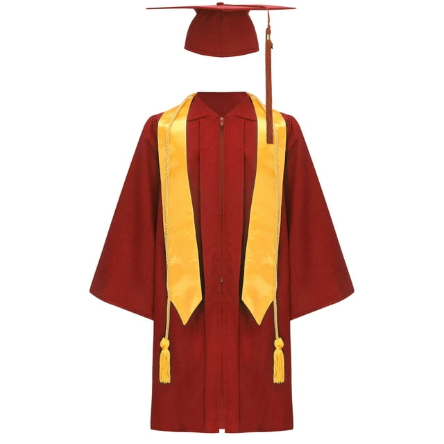 Moggemol Kids Unisex Preschool Kindergarten Graduation Gown Long Sleeve Zipper Robe with Hat Stole Red 51