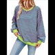 thumbnail image 3 of Sudadera Holgada Informal de Larga con Cuello Redondo y Bloques de Colores A Rayas de Gran Tamaño para Mujer, Estilo Y2K Rosa Verde L, 3 of 10