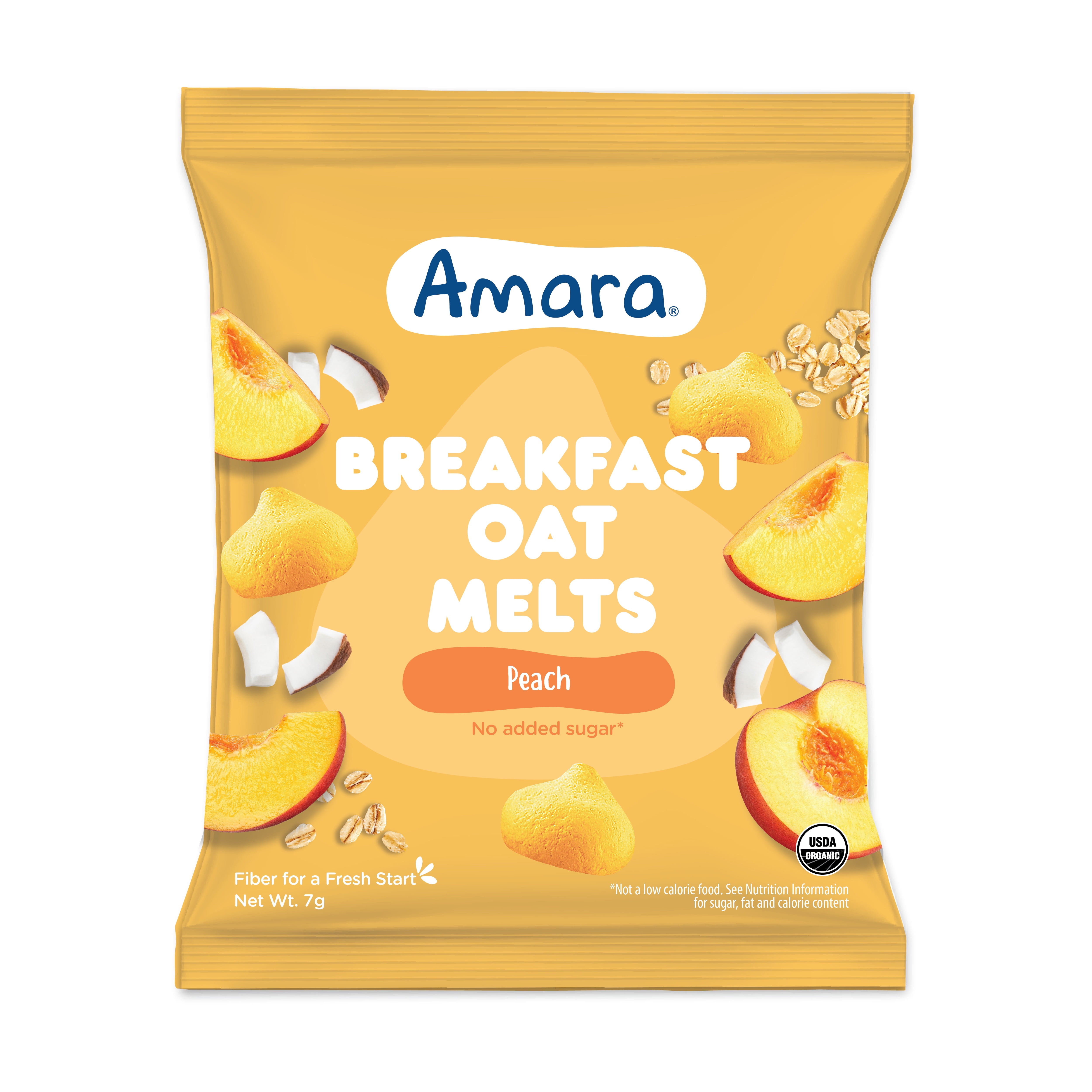(12 pack) Amara Organic Breakfast Oat Melts Peach Baby Snack, No Added Sugar, Stage 2, 7g