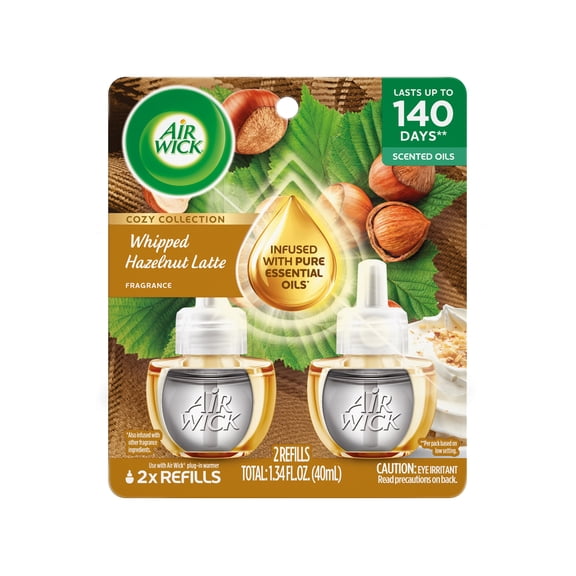 Air Wick Plug-In Fall Scented Oil Warmer Air Freshener Refills, Hazelnut Latte, 2 Count