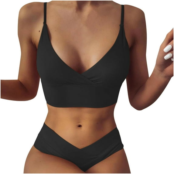 asdoklhq Bikinis for Women Two Piece, Bikini Set Swimsuit Two Piece Filled Soild Swimwear Beachwear