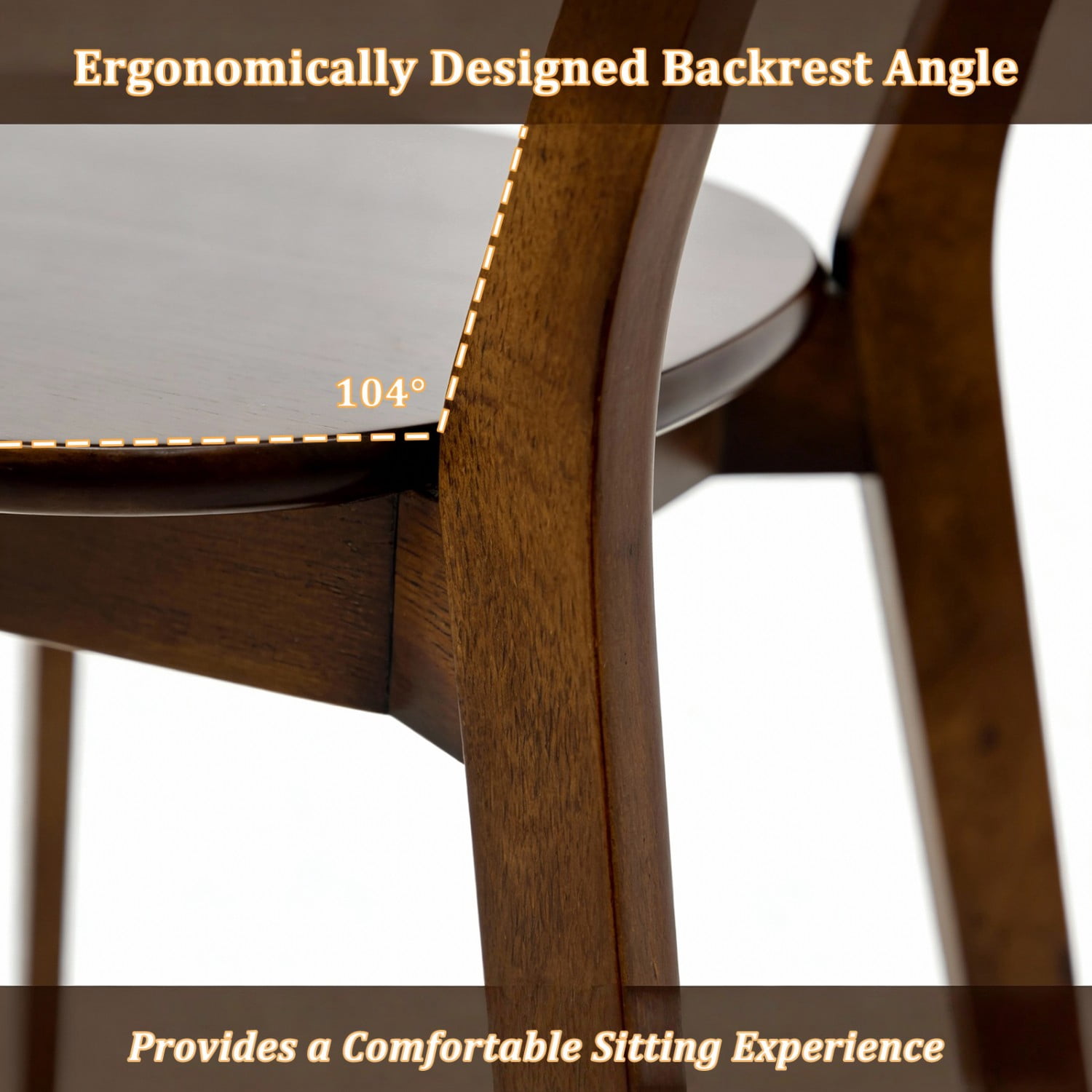 100% Natural Solid Wood Dining Chairs Set of 2 Mid Century Modern Kitchen Chairs with Curved Backrest Adjustable Foot Pads Walnut Dining Room Living Room Study Chairs, Walnut