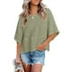 thumbnail image 2 of Blusa de manga media con cuello redondo lisa y casual para mujer: top de poliéster transpirable para el día a día o el trabajo, ligero y resistente a las arrugas, 2 of 5