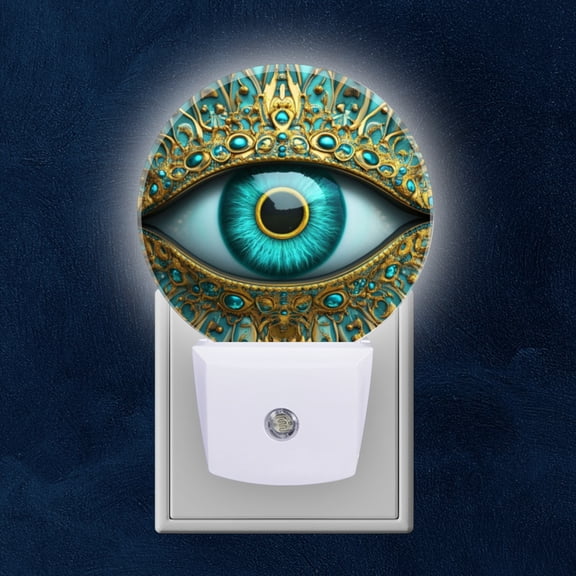 Round LED Night Lights Lamp with Dusk to Dawn Sensor, MandalOf Eye With Blue Night Light Plug Into Wall for Kids Room, Bedroom, Bathroom, Kitchen, Hallway