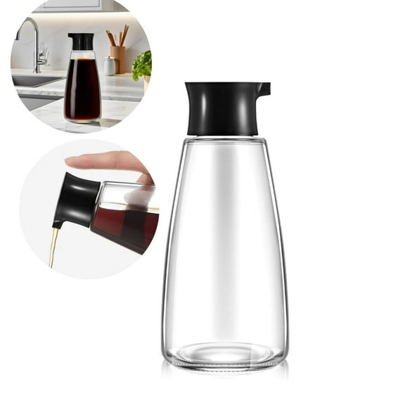 QZS Large Glass Cruet Dispenser,QZS Soy Sauce Dispenser for Kitchen,BBQ Cooking Tool for Restaurants,Hotels,Home Use,1Pack,9.6oz,Black