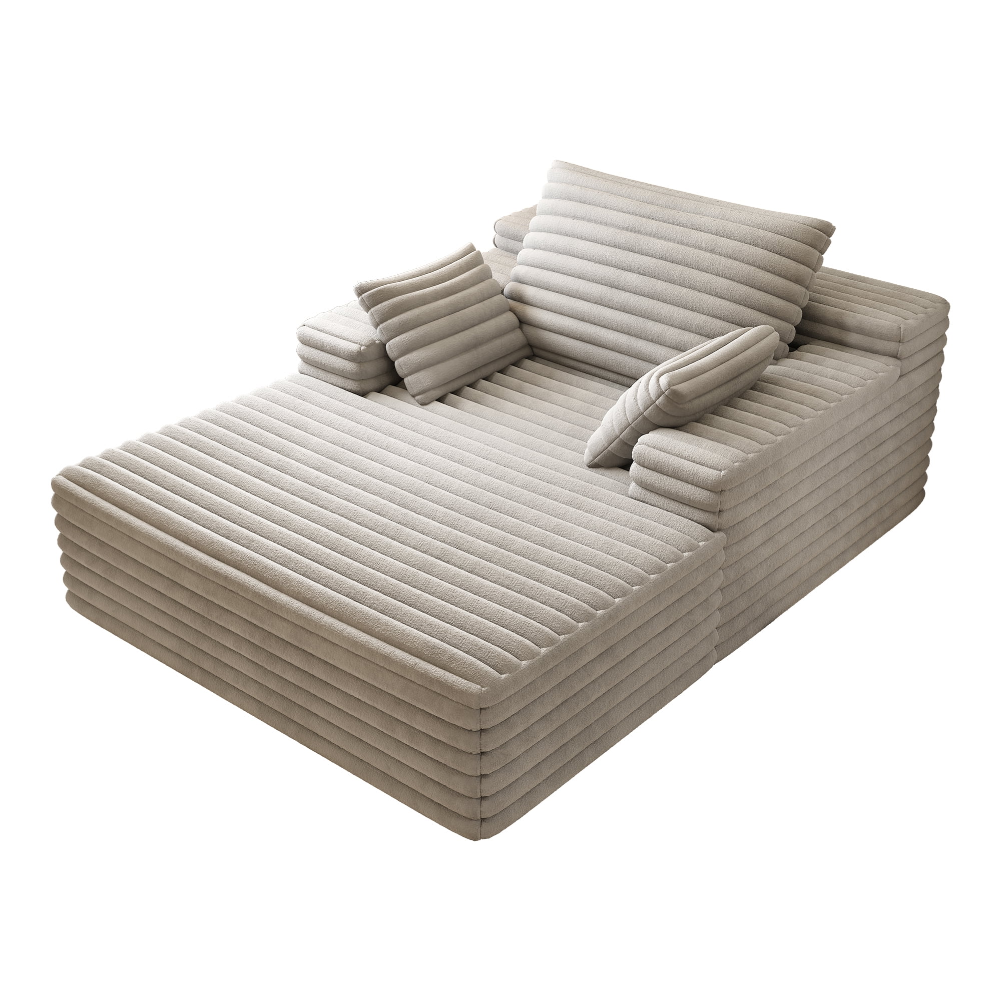 Leumius Chaise Lounge Chair Indoor,Oversized Boneless Lounge Chair with 3 Pillows,Corduroy Cloud Couch Chair with Deep Seat for Living Room Bedroom,No Assembly Required,Grey