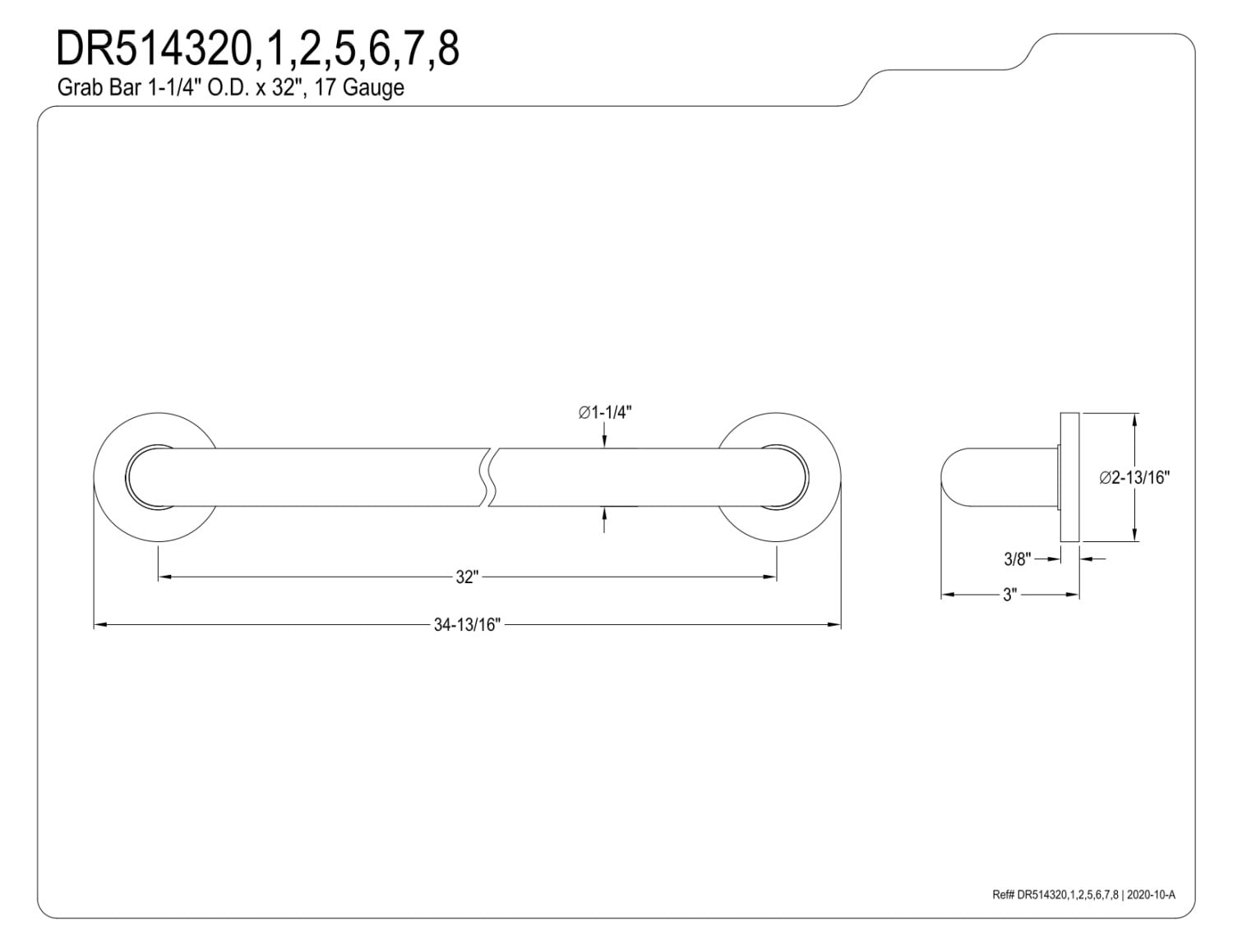Kingston Brass DR514320 Meridian 32" x 1-1/4" O.D Grab Bar, Matte Black