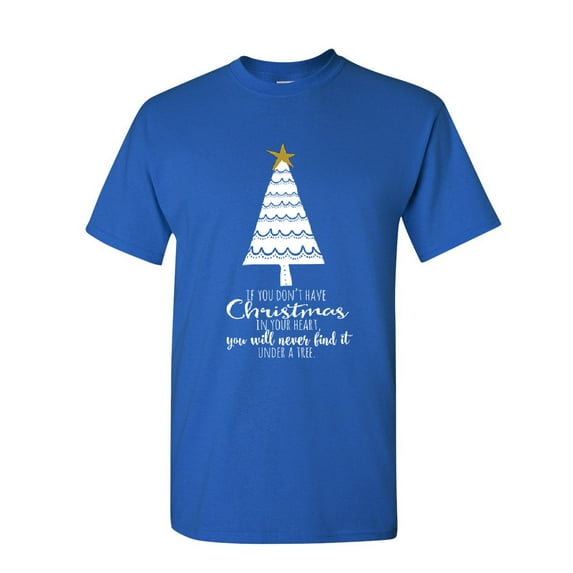 Tee Hunt Christmas in Your Heart T-Shirt Xmas Christmas Tree Jingle Bells Mens Shirt, Blue, Small