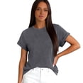 thumbnail image 6 of Minjewel Women's Casual Rolled Hem Short Sleeve Tee Blouse Solid Color Soft Summer Top Everyday Essential Basic,Dark Gray M, 6 of 6