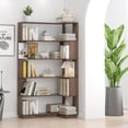 thumbnail image 2 of Leumius 5 Tier Freestanding Bookshelf,Wooden L-Shaped Corner Bookcase with Anti-drop Panel and Anti Tipping Device, Display shelf Open Storage,Dark Brown, 2 of 21