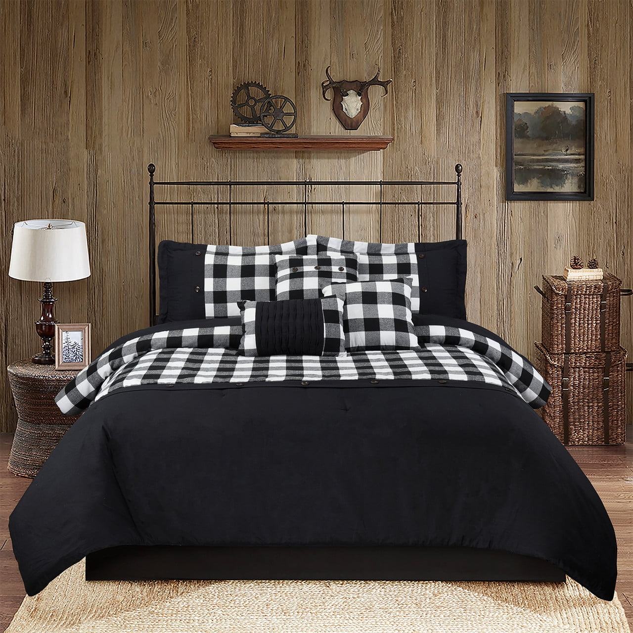 HIG Farmhouse Buffalo Plaid Bed in A Bag 7 Pieces Classic Comforter Set