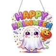 thumbnail image 2 of Lilixerw Halloween Diamond Art Hanging Ornament Decoration, Happy Halloween Letter Ghost Pattern Wall Hanging Sign with Chain, for Door, Porch and Wall Display, 8 inch, 2 of 5