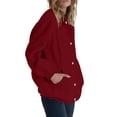thumbnail image 2 of Women'S Full Zip Up Fleece Hoodie Soft Winter Jacket Casual Oversized Sweatshirt with Button Front Wine Red XXXL, 2 of 7
