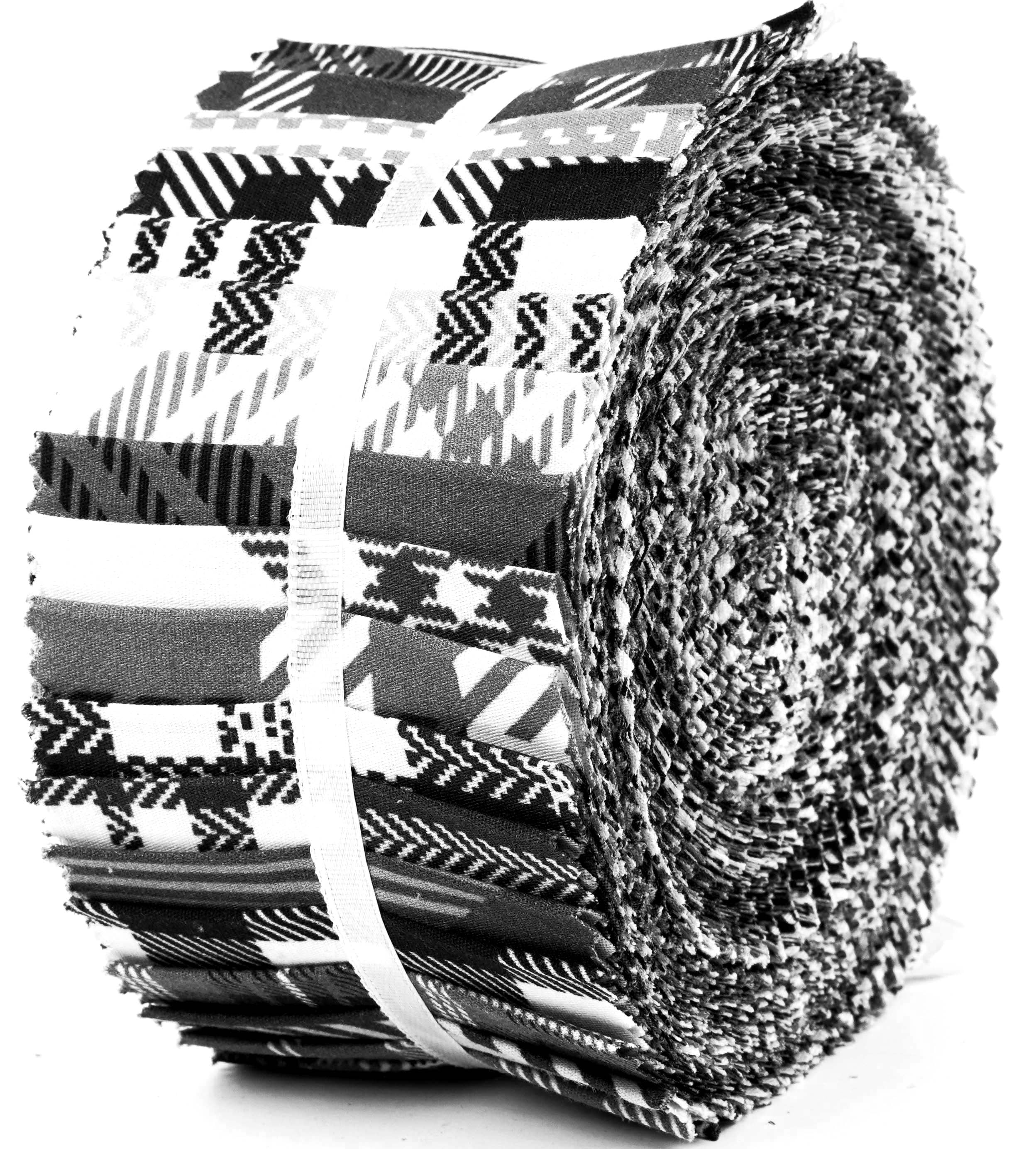 Soimoi 40Pcs Check & Tartan Print Cotton Precut Fabrics For Quilting Craft Strips 2.5x42inches Jelly Roll - White & Black