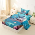 thumbnail image 2 of Feelyou Kawaii Cute Cartoon Shark Coral Sea Twin Sheet Sets for Girls Boys, Tropical Underwater Marine Bedding, Blue, 3 Pieces, 2 of 5
