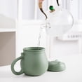thumbnail image 4 of Taza de té de cerámica con colador de té y tapa (400 ml), taza de té con lindo diseño de gato, colador para remojar hojas sueltas, regalo festivo, cumpleaños, casa cálida (verde), 4 of 6