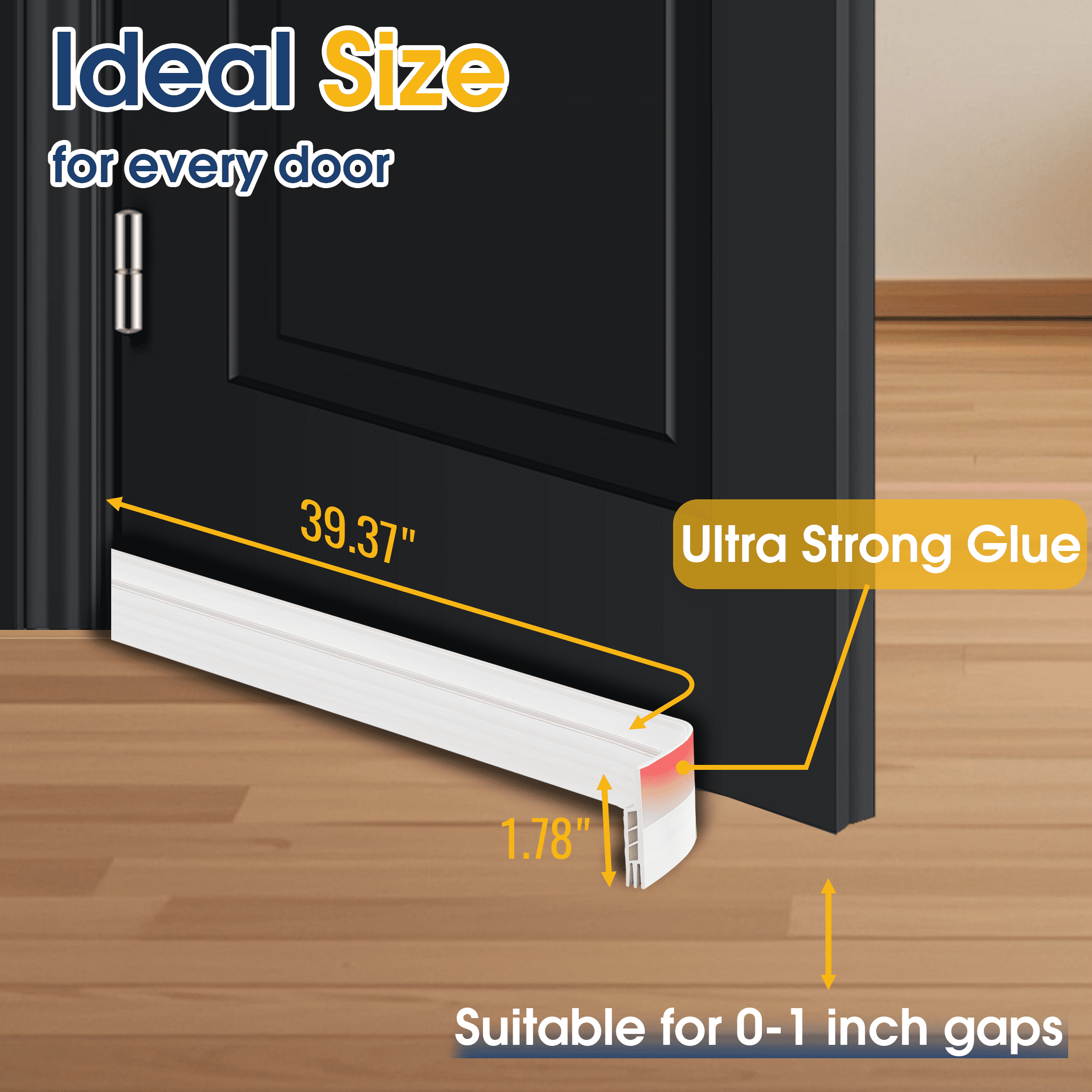 Door Draft Stopper, Under Door Seal Weather Stripping, Noise Reduction & Cold Air Blocking Weather Stripping, No Drilling Installation, 1.88 in x 39.4 in