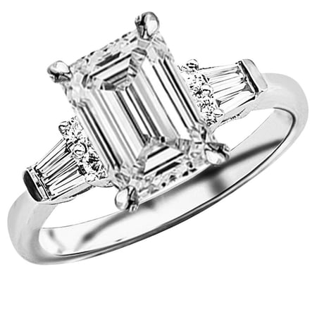 Houston Diamond District 2 to 5.5 Carat Center LAB GROWN DIAMOND Prong Set Round And Baguette Emerald Cut Diamond Engagement Ring (E-F Color VS1-VS2 Clarity) Platinum 2 Carat Center Size-4