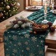 thumbnail image 4 of Honeplcked 13x71In Polyester Velvet Green Xmas Table Runner, Winter Seasonal Indoor Christmas Table Decorations, Embroidered Snowflake Table Runner for Xmas Party Home Holiday Kitchen Dining Room, 4 of 7