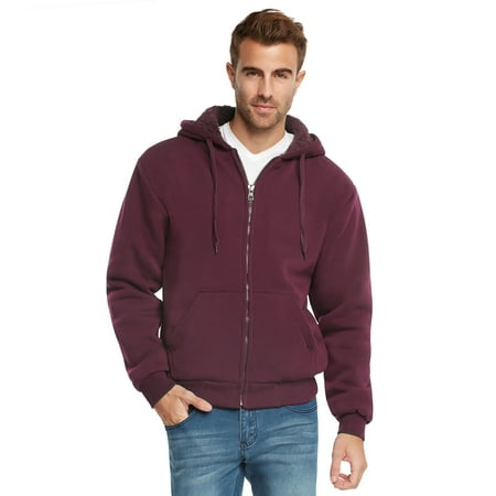 - 9 Crowns Essentials Mens Full Zip Sherpa Lined Fleece Hoodie Jacket