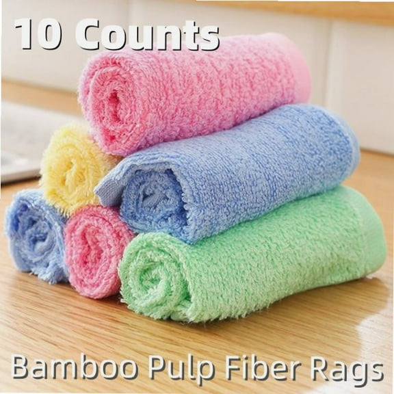 10 Counts Soft Absorbent Microfiber Cloth，Lint-Free Streak-Free Cleaning Cloths，Reusable and Washable Kitchen Rags，Bamboo Pulp Fiber Cleaning Towels