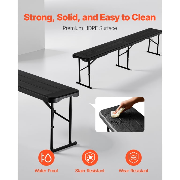 KFFKFF Folding Bench, 6 Feet, HDPE, Black, Set of 2 photo 3