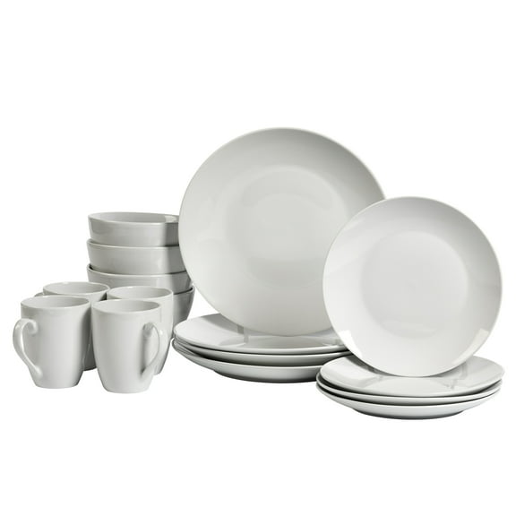Tabletops Gallery 16 Piece Adams Ceramic White Dinnerware Set of Plates Bowls Dishes - Service for 4