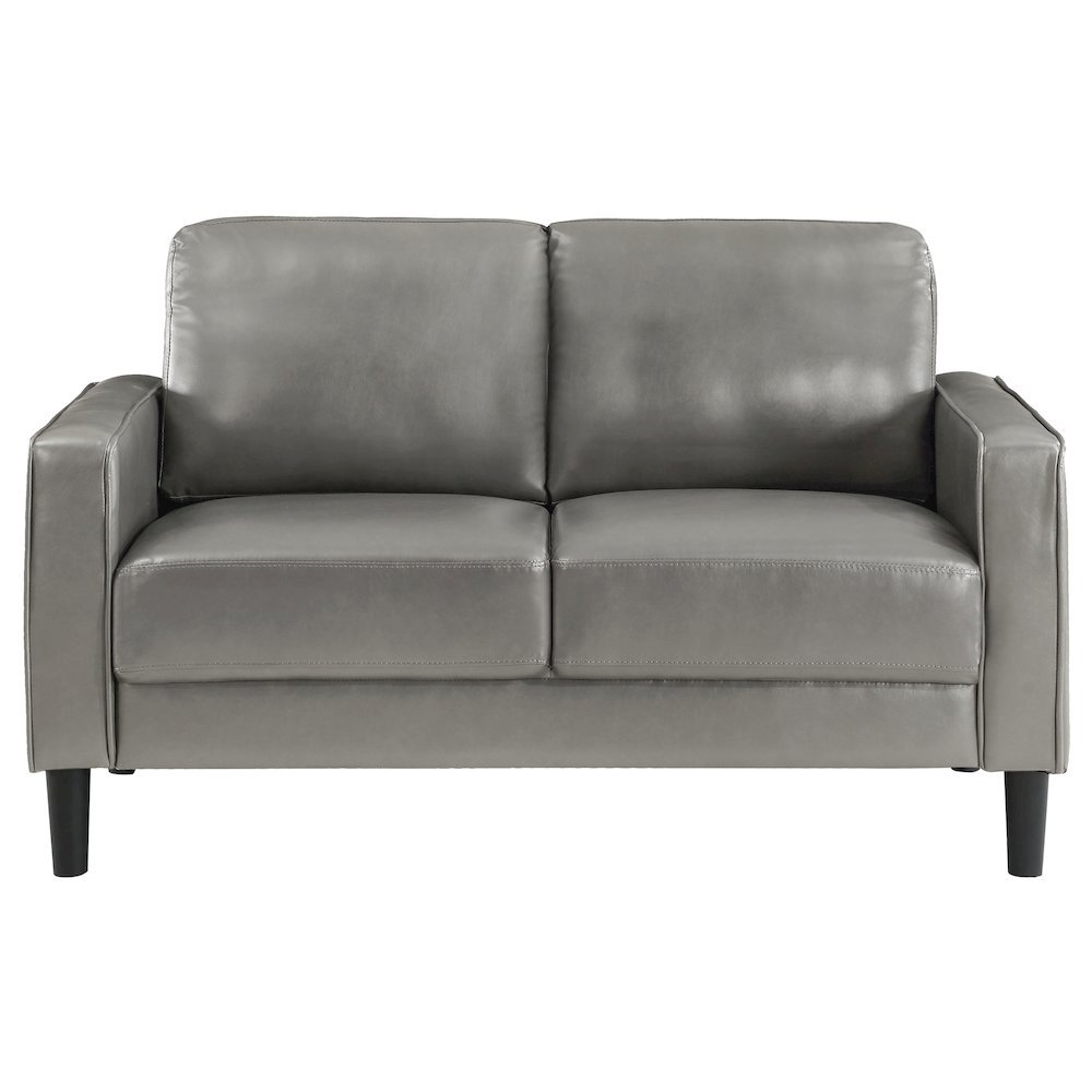 FurniFact Gray Faux Leather 2 Seater Couch, Leather Loveseat Sofa for Living Room