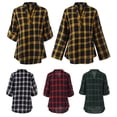 thumbnail image 4 of Otoño mujer camisa de tartán a cuadros con cuello en v botones pulóver puños manga larga suelta Abanopi Camisa a cuadros, 4 of 7