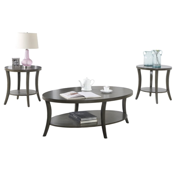 Oval Coffee Table Set with End Tables Gray Wood 3 Piece Living Room Furniture for Small Spaces
