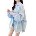thumbnail image 3 of Women's Fashionable Jacket Lightweight Wavy Pattern Jacquard Casual Long Sleeve Cardigan Collar Coat For Summer Uv Shirts for Women Uv Shirts for Women, 3 of 6