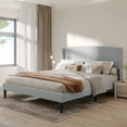 thumbnail image 2 of Bonsoir FULL Size Upholstered Traditional Low Profile Platform Bed Frame with Tufted Wing Back Headboard/No Box Spring Needed/No Bed Skirt Needed/ Linen Fabric Upholstery/Light Grey, 2 of 5