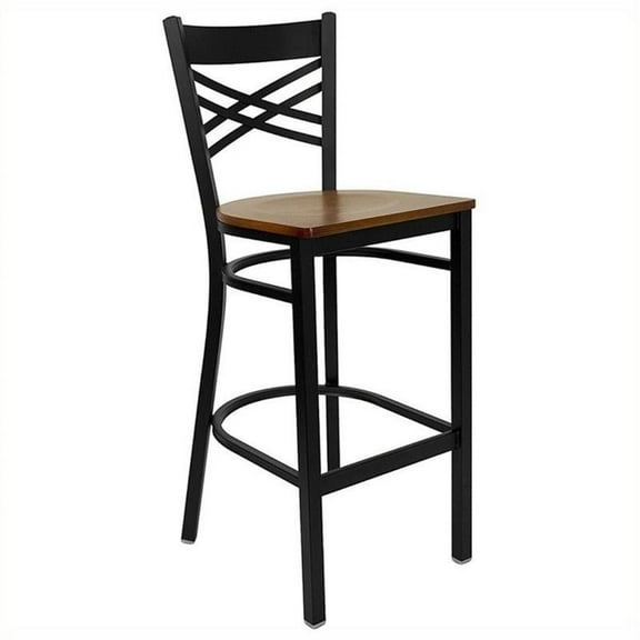 Bowery Hill 29" Black Back Metal Bar Stool in Cherry