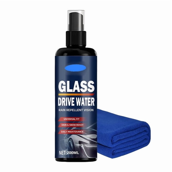 Glass Drive Water Repellent Spray 100ml with Towel - Rain Repellent & Anti-Fog Coating for Car Windshields, Mirrors, Windows, Long-Lasting Protection