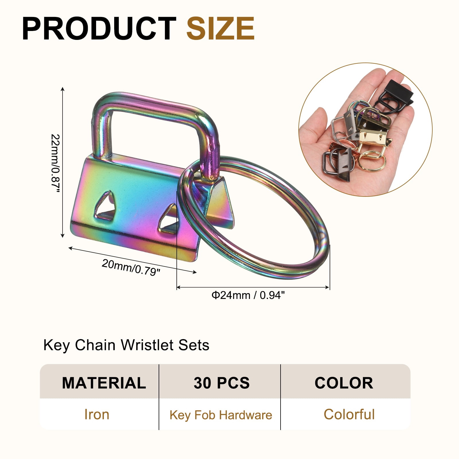 Uxcell 30 Pcs Key Fob Hardware, 0.8in 20mm Wristlet Clasp Sets with Key Rings for Keychain Making Supplies Lanyards Bag DIY Crafts, Colorful