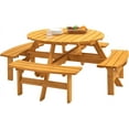 thumbnail image 3 of 8 Person Wooden Picnic Table Sets Outdoor Camping Dining Table with Seat Garden DIY w/ 4 Built-in Benches 2220lb Capacity - Natural, 3 of 8