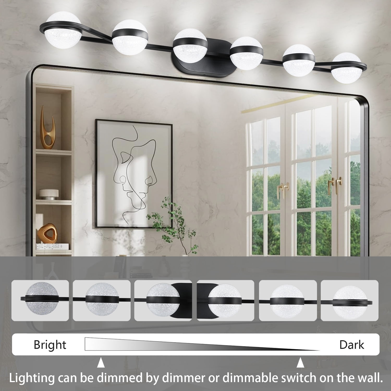 6-Light Black Globe Vanity Light Fixture Modern Round Ball Design for Stylish Bathrooms
