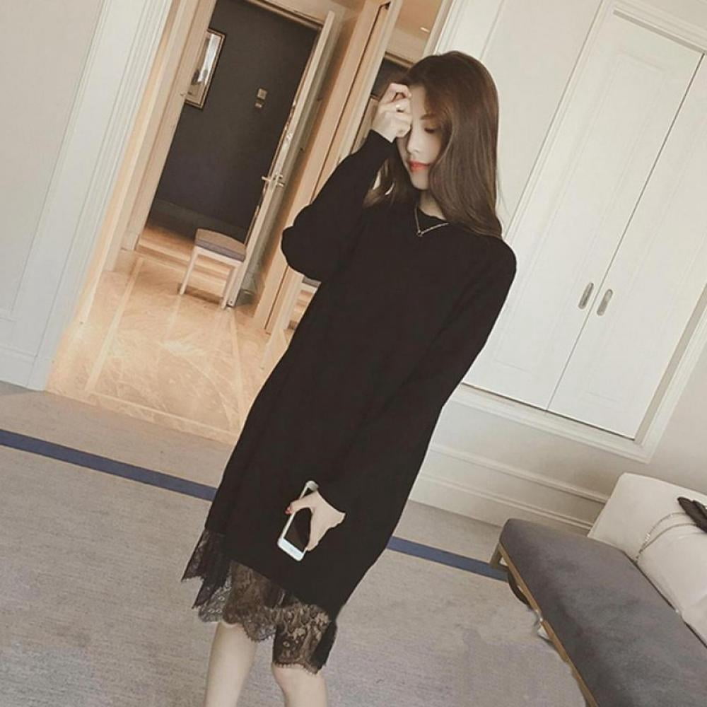 Daxin - Black Sweater Dress Autumn New 