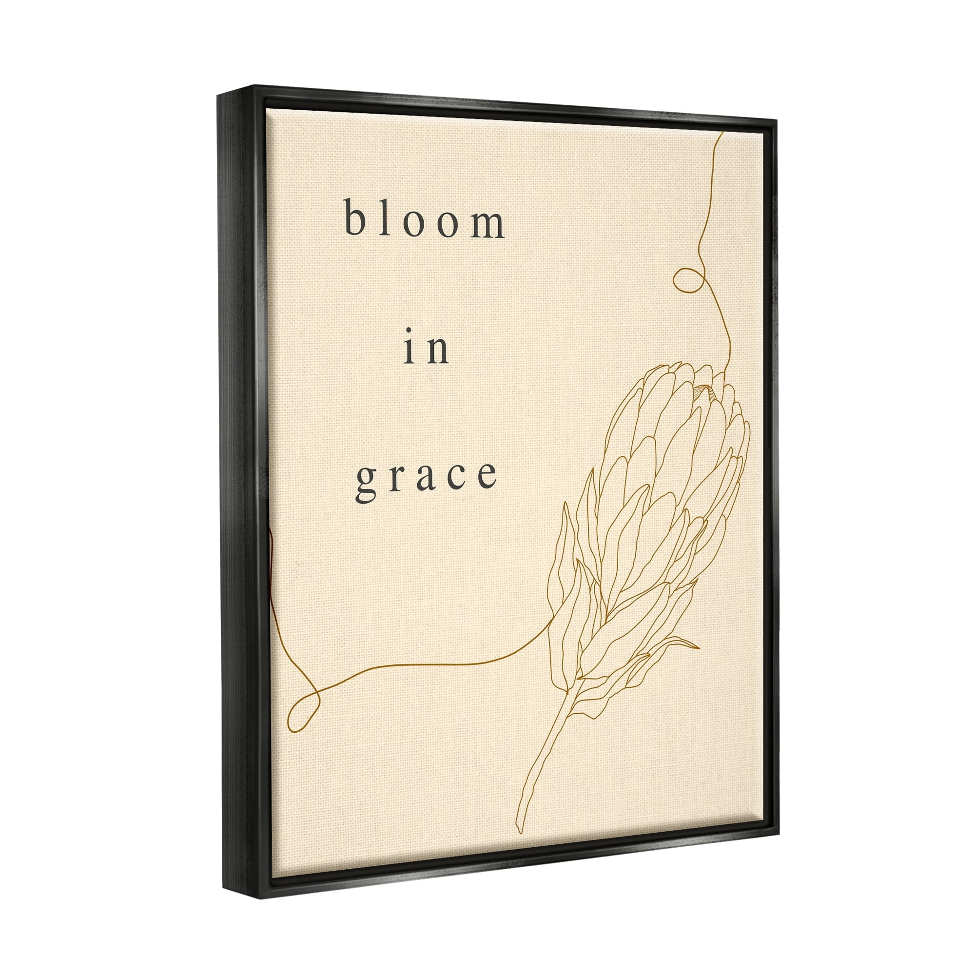 Stupell Industries Bloom In Grace Minimalistic Plant Blossom Line Drawing Jet Black Framed Floating Canvas Wall Art, 24x30, by Lil' Rue
