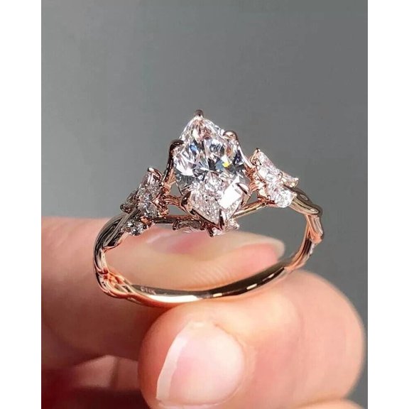 2 CT Marquise Cut Lab Created Diamond Women's Engagement Ring 14K Rose Gold Plated Silver