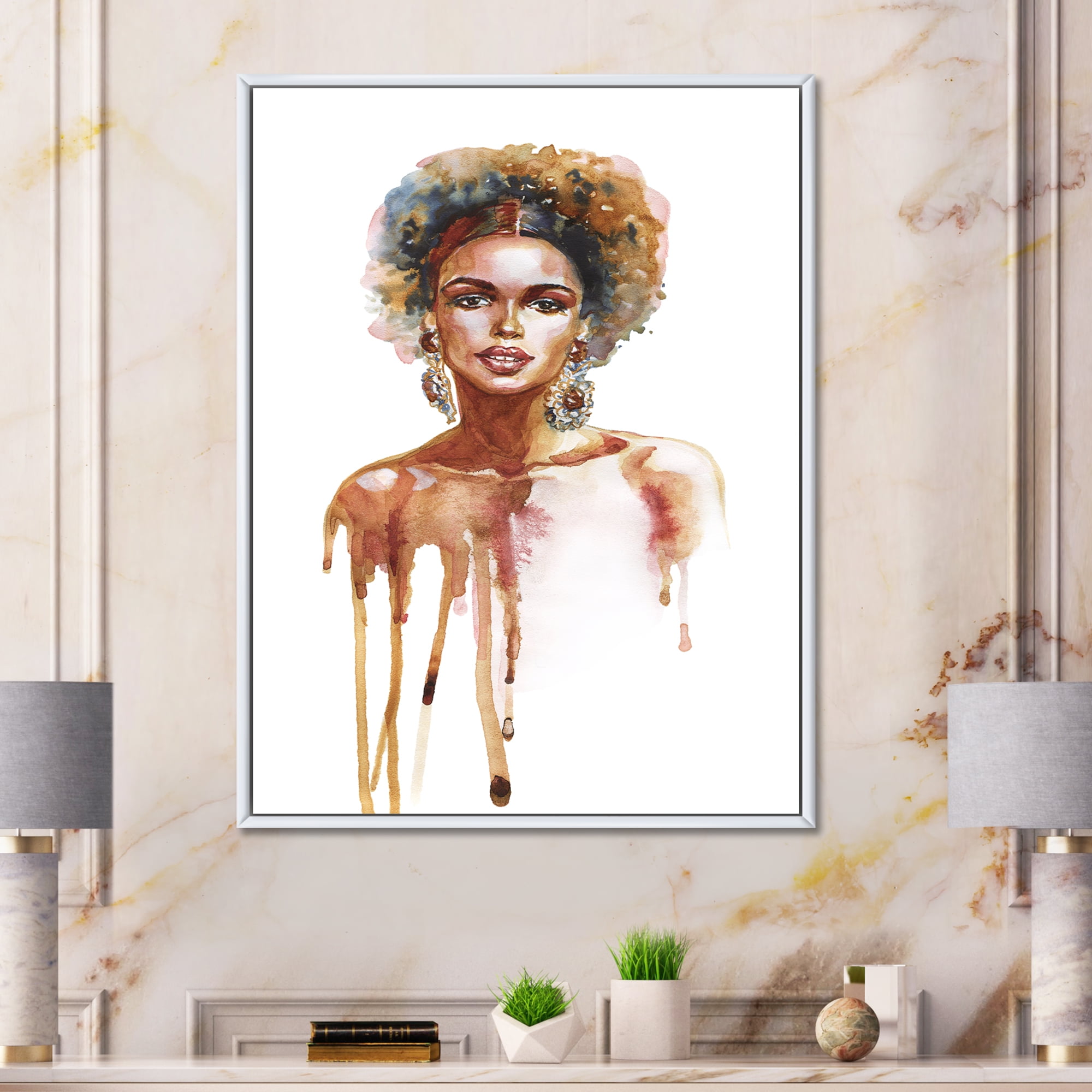 Designart 'Portrait of Afro American Woman XIII' Modern Framed Canvas Wall Art Print