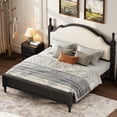 thumbnail image 2 of Noble House Queen Wood Platform Bed with Upholstered Headboard,Black Frame & Beige Fabric,No Box Spring Needed, 2 of 16